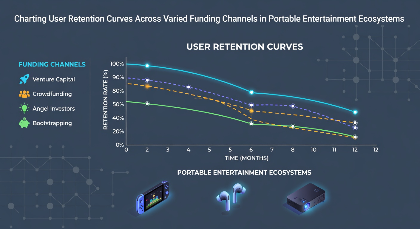 Graph displaying user retention curves for mobile entertainment apps segmented by funding channels including subscriptions, in-app purchases, and ad-supported models
