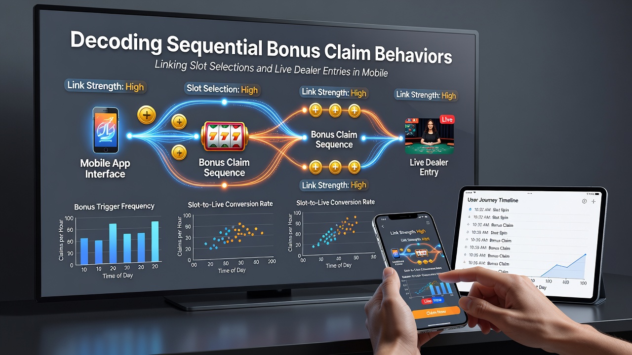 Analytics dashboard displaying user progression from slots to live dealer games in mobile casinos